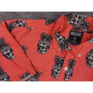 Massive Shirt Mens Orange Skull Pineapple Head Streetwear Resort Tropical Vaca